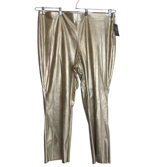 Vince Camuto Womens Faux Leather Pants 18W Gold Metallic Pull On Straight Leg - Picture 1 of 7